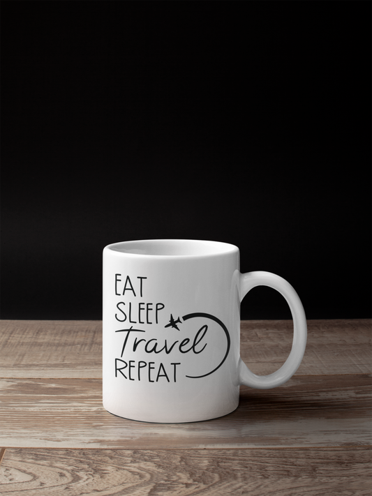 ES Travel Repeat White Mug - Sixth Degree Clothing